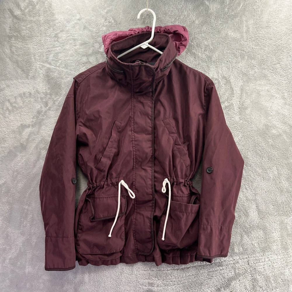 Abercrombie & Fitch Women XS Red Full Zip Jacket Hidden Hood Drawstring